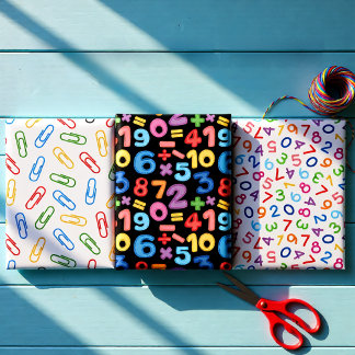 Feuille De Papier Cadeau Colorful Math & School Numbers & Clips