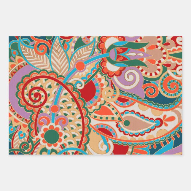Feuille De Papier Cadeau Colorful Paisley Ornament (Devant)