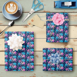 Feuille De Papier Cadeau Combattant du Siam Lotus Vagues Bleu
