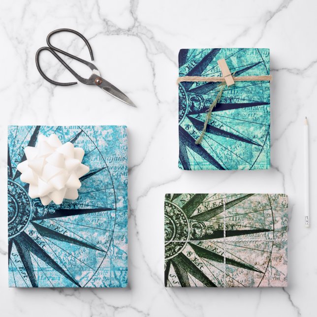 Feuille De Papier Cadeau Compas nautique (Recto)