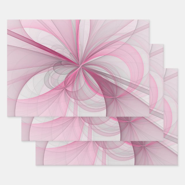 Feuille De Papier Cadeau Conception Abstraite de fractal rose pâle moderne (Lot)