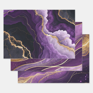 Feuille De Papier Cadeau Conception Abstraite de Marbre de Géode d'Or Viole