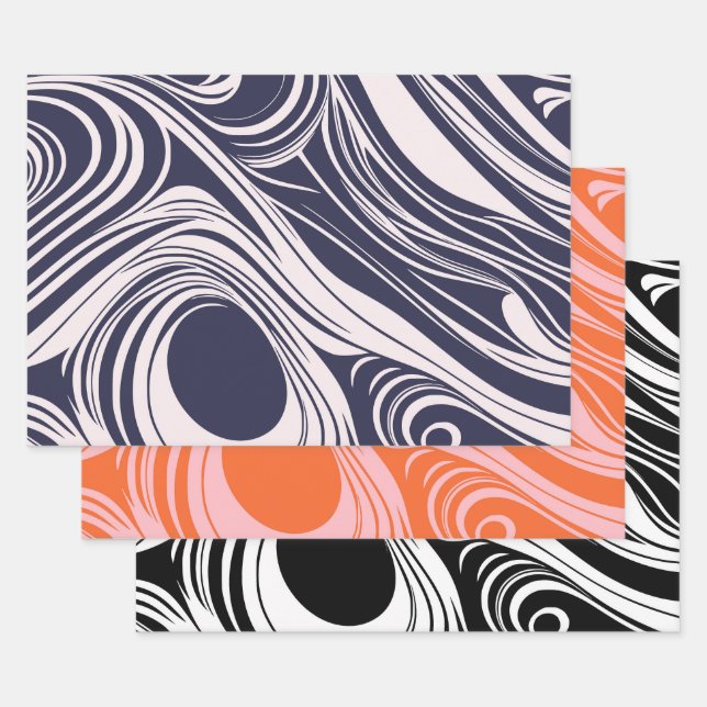 Feuille De Papier Cadeau conception Abstraite de tourbillons liquides bleus (Lot)