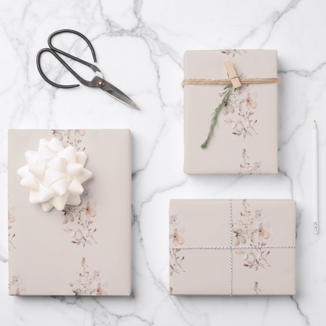 Feuille De Papier Cadeau Conception aquarelle florale douce – Rose pâle élé (Recto)