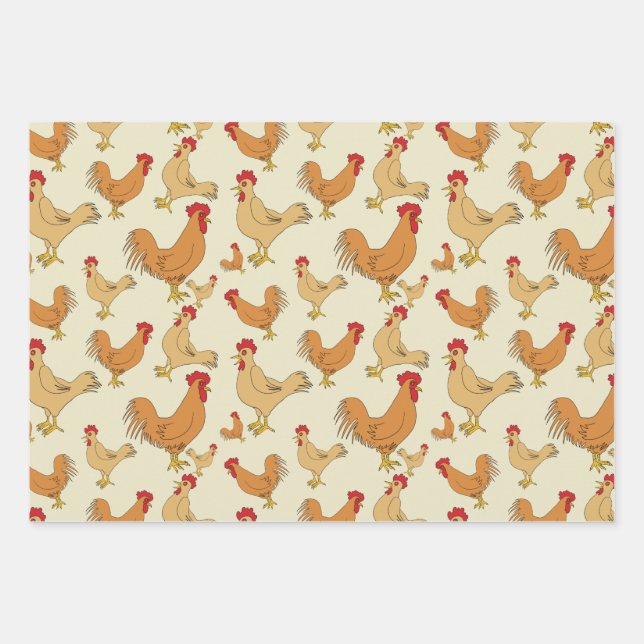 Feuille De Papier Cadeau Conception Brown du Motif de poulet (Devant)