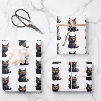 Feuille De Papier Cadeau Conception de chat noir mignon mais effrayant