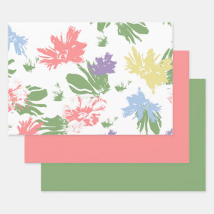 Feuille De Papier Cadeau Conception de fleurs pastel flottantes