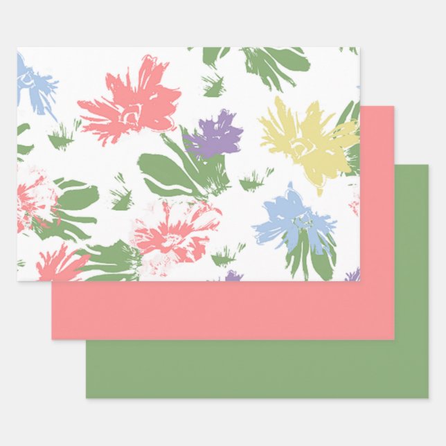 Feuille De Papier Cadeau Conception de fleurs pastel flottantes (Lot)