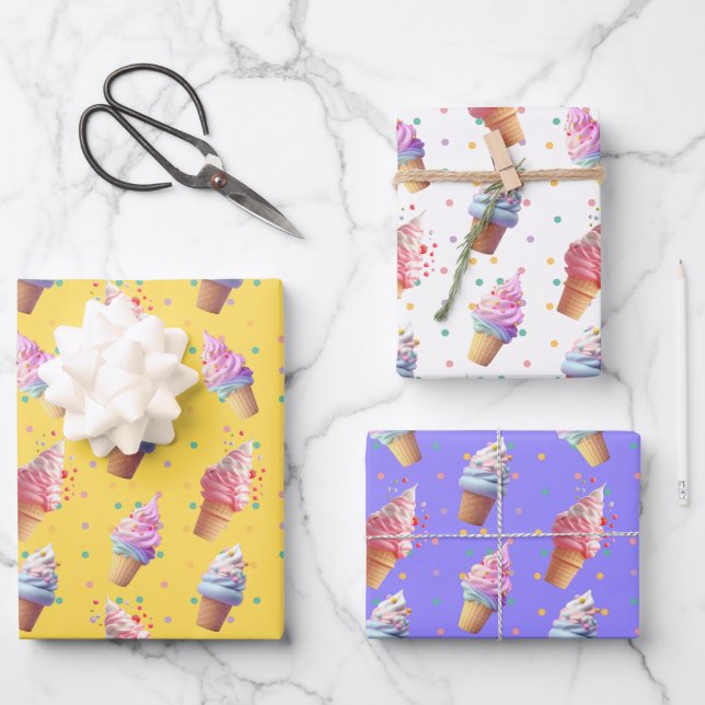 Feuille De Papier Cadeau Conception de la crème glacée de service doux mign (Recto)