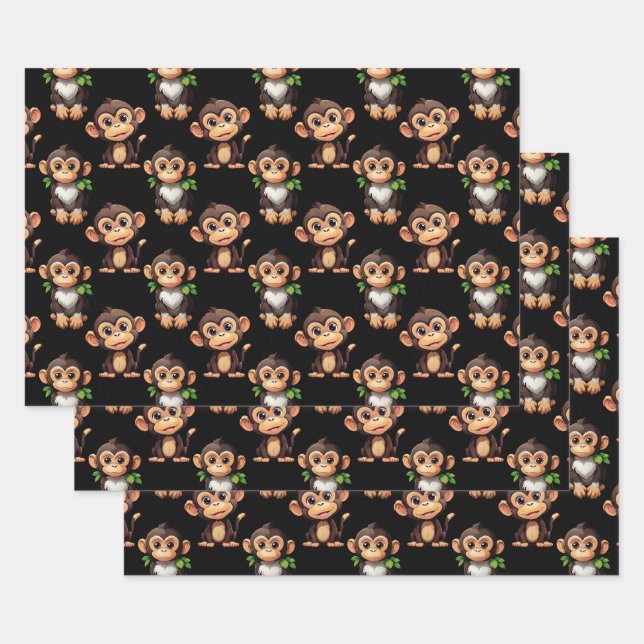 Feuille De Papier Cadeau Conception de motif singe noir  (Lot)