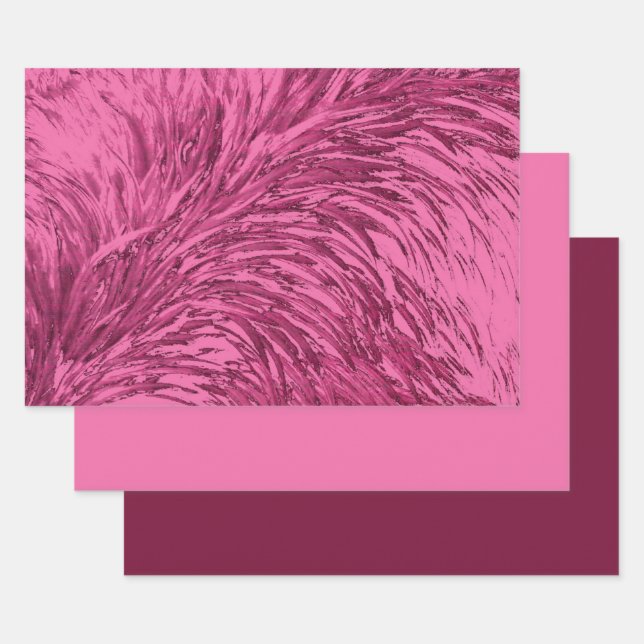 Feuille De Papier Cadeau Conception de plume d'autruche rose (Lot)