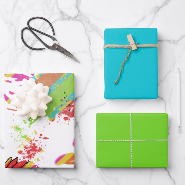 Feuille De Papier Cadeau Conception de rayure de daisy arc-en-ciel - Tilleu (Recto)