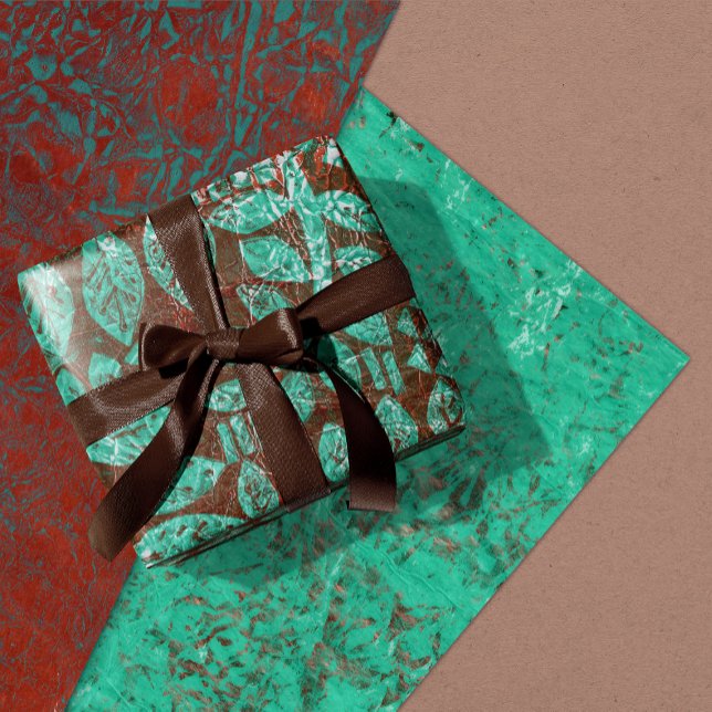 Feuille De Papier Cadeau Conception de saumons rouille et turquoise (Créateur téléchargé)