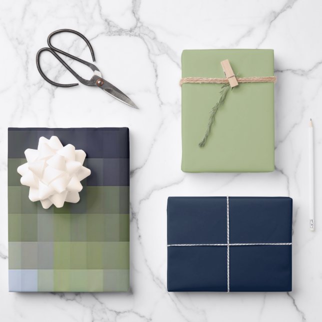 Feuille De Papier Cadeau Conception de teintes bleu-vert numérique chic (Recto)