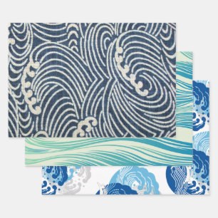 Feuille De Papier Cadeau Conception des vagues japonaises
