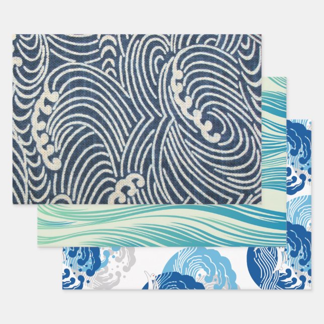 Feuille De Papier Cadeau Conception des vagues japonaises (Lot)