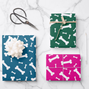 Feuille De Papier Cadeau Conception d'os de chien blanc 