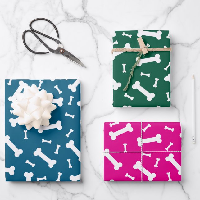 Feuille De Papier Cadeau Conception d'os de chien blanc  (Recto)