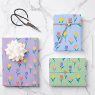 Feuille De Papier Cadeau Conception Florale de Tulipes Colorées