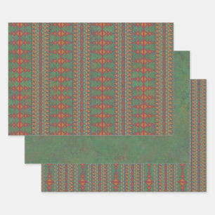Feuille De Papier Cadeau Conception géométrique verte Sagebrush Sud-Ouest