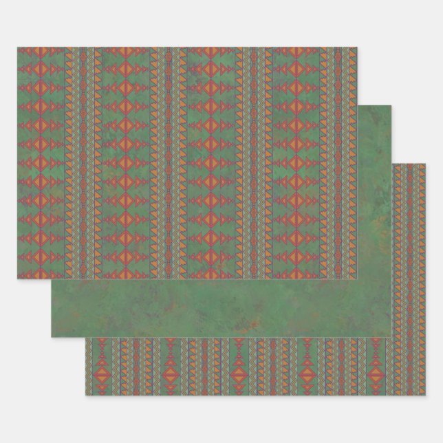 Feuille De Papier Cadeau Conception géométrique verte Sagebrush Sud-Ouest (Lot)