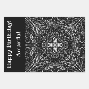 Feuille De Papier Cadeau Conception personnalisée de mandala noir et blanc