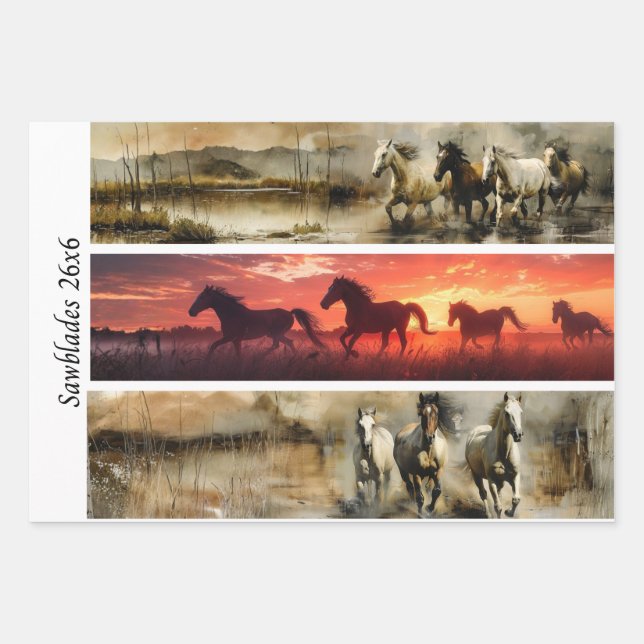 Feuille De Papier Cadeau Conceptions de découpage de chevaux à la scie à ma (Devant)