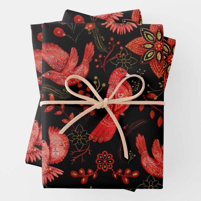 Feuille De Papier Cadeau Conceptions de motifs floraux et feuillus vibrants (En situation)