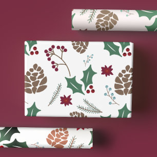 Feuille De Papier Cadeau Cone de pin mignonne et Berry Holly Noël