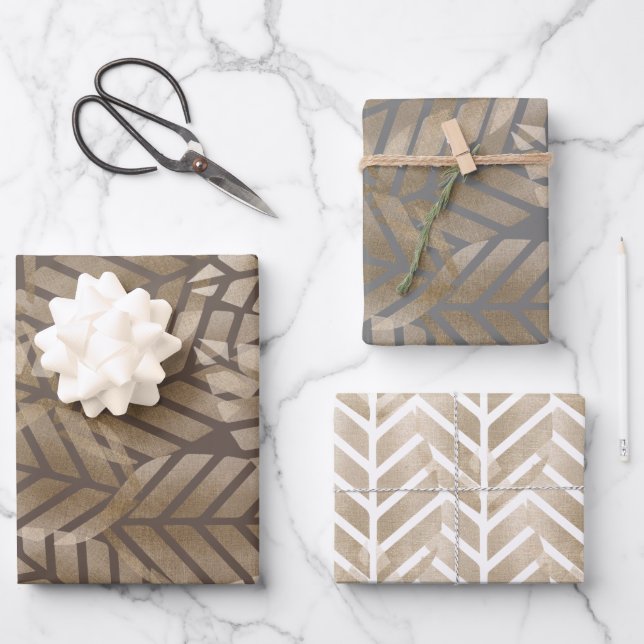 Feuille De Papier Cadeau Cônes De Pin Abstraits En Cuivre Et Motif Platine (Recto)