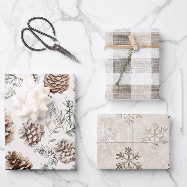 Feuille De Papier Cadeau Cones de pin de Noël (Recto)