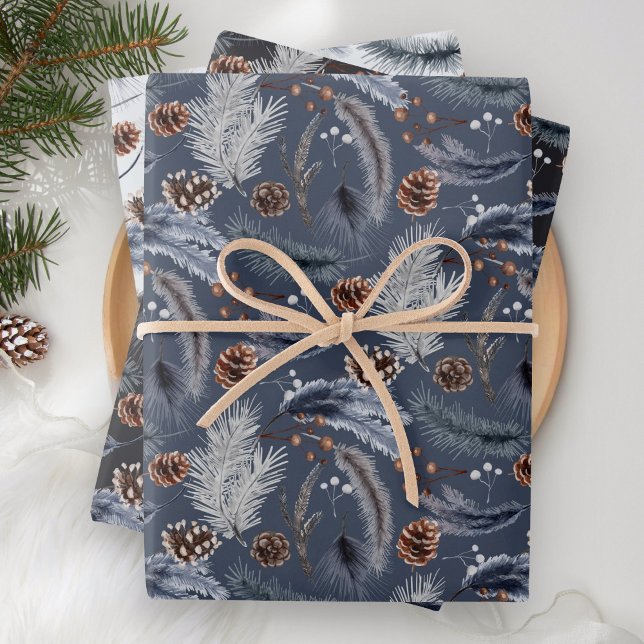 Feuille De Papier Cadeau Cônes de pin hivernaux rustiques branche de sapin (Créateur téléchargé)