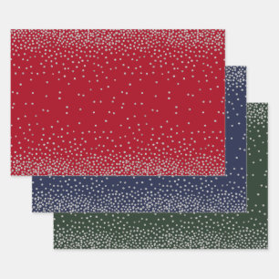 Feuille De Papier Cadeau Confetti d'argent en rouge, en marine et en À feu