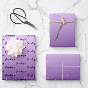 Feuille De Papier Cadeau Confetti d'argent Ombre violet