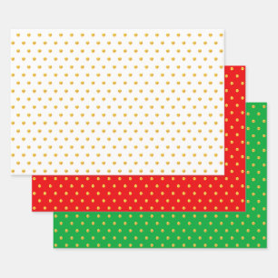 Feuille De Papier Cadeau Confetti Pois d'or sur Vert, Rouge et Blanc