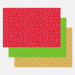 Feuille De Papier Cadeau Confettis modernes sur fond vert, rouge et doré