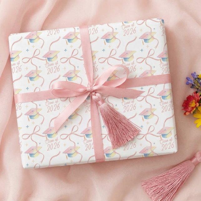 Feuille De Papier Cadeau Congrats Grad Watercolour Grad Cap Class of 2026 (Congrats Grad Watercolour Grad Cap Class of 2026 Wrapping Paper Sheets)