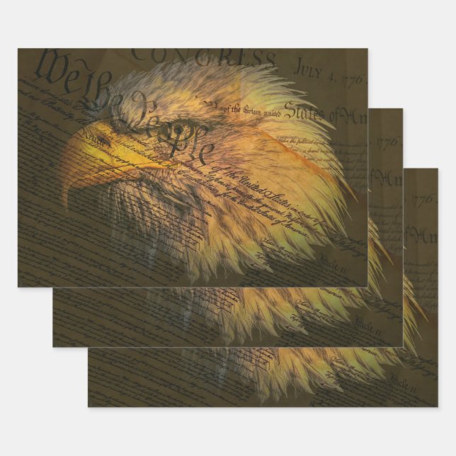 Feuille De Papier Cadeau Constitution Avec Aigle Bald (Lot)
