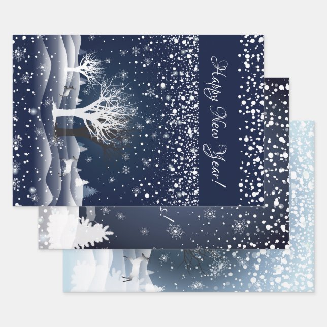 Feuille De Papier Cadeau Conte de Noël. Forêt Féerique, Neige (Lot)