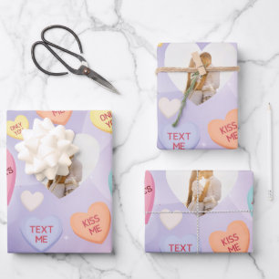 Feuille De Papier Cadeau Conversation photo personnalisée Coeurs bonbons