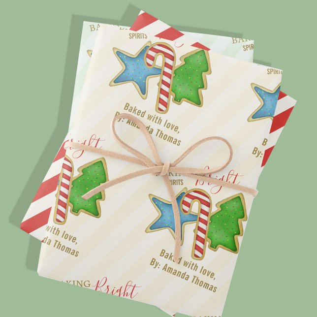 Feuille De Papier Cadeau Cookie de Noël joli couleur Whimsical Coutouts (Christmas cookie cutout colorful whimsical wrapping paper. )