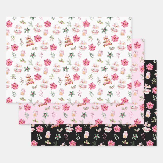Feuille De Papier Cadeau Cookies de Noël et feuillage rose (Lot)