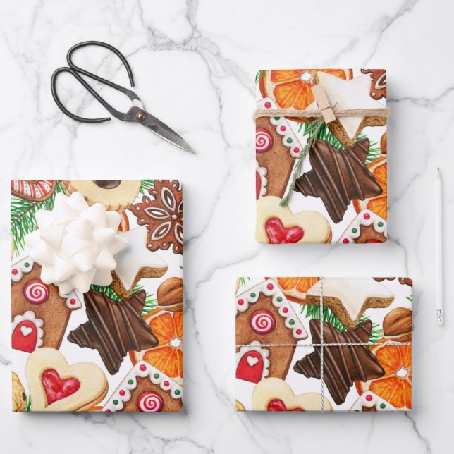 Feuille De Papier Cadeau Cookies et bonbons de Noël aux épices orange (Recto)