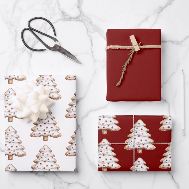 Feuille De Papier Cadeau Cookies Red White Christmas Tree (Recto)