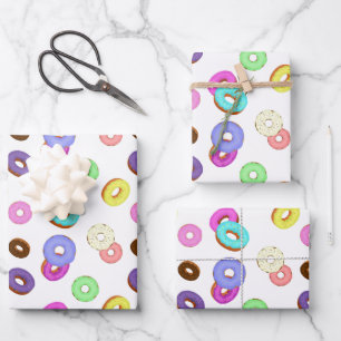Feuille De Papier Cadeau Cool amusant beignets colorés motif blanc