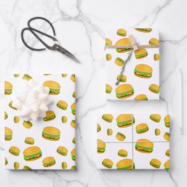 Feuille De Papier Cadeau Cool et amusant yummy burger motif blanc (Recto)