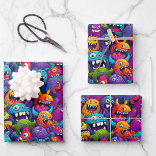 Feuille De Papier Cadeau Cool monstre fête enfants unisex
