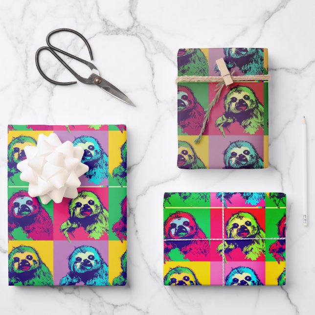 Feuille De Papier Cadeau Cool Retro PopArt Sloth Conçu (Recto)