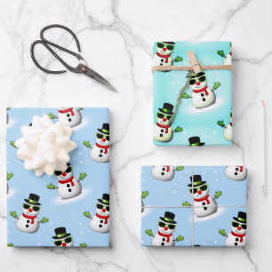 Feuille De Papier Cadeau Cool Snowman Noël motif bleu hiver