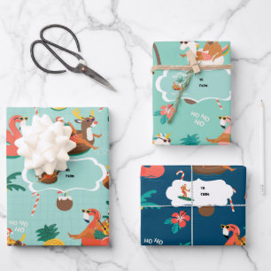 Feuille De Papier Cadeau Cool Yule   Père Noël Tropical Moderne du Milieu d